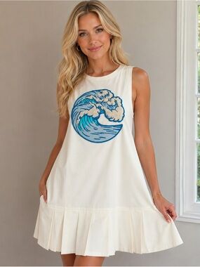 Calle Del Mar Pleated Wave Patch Dress Size Small